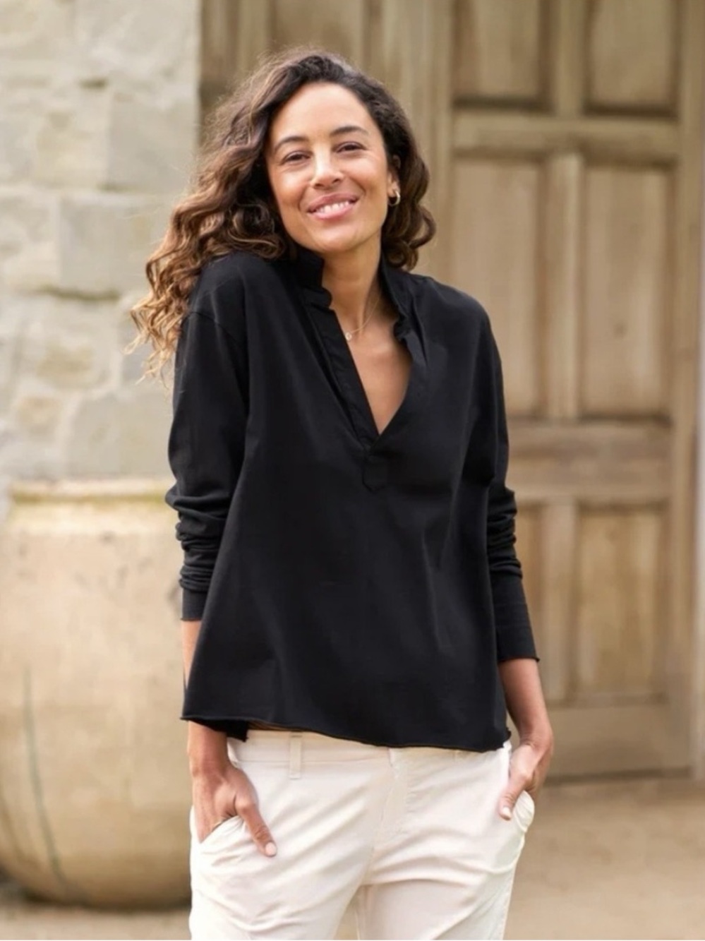 Frank & Eileen Patrick Heritage Jersey Popover Henley Shirt Long Sleeve Black M